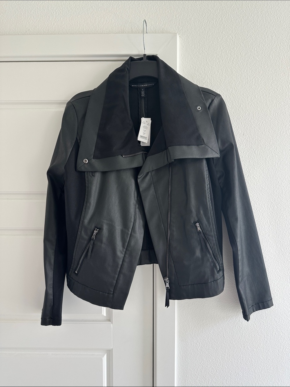 White House Black Market Black Faux Leather Moto Jacket Size Small